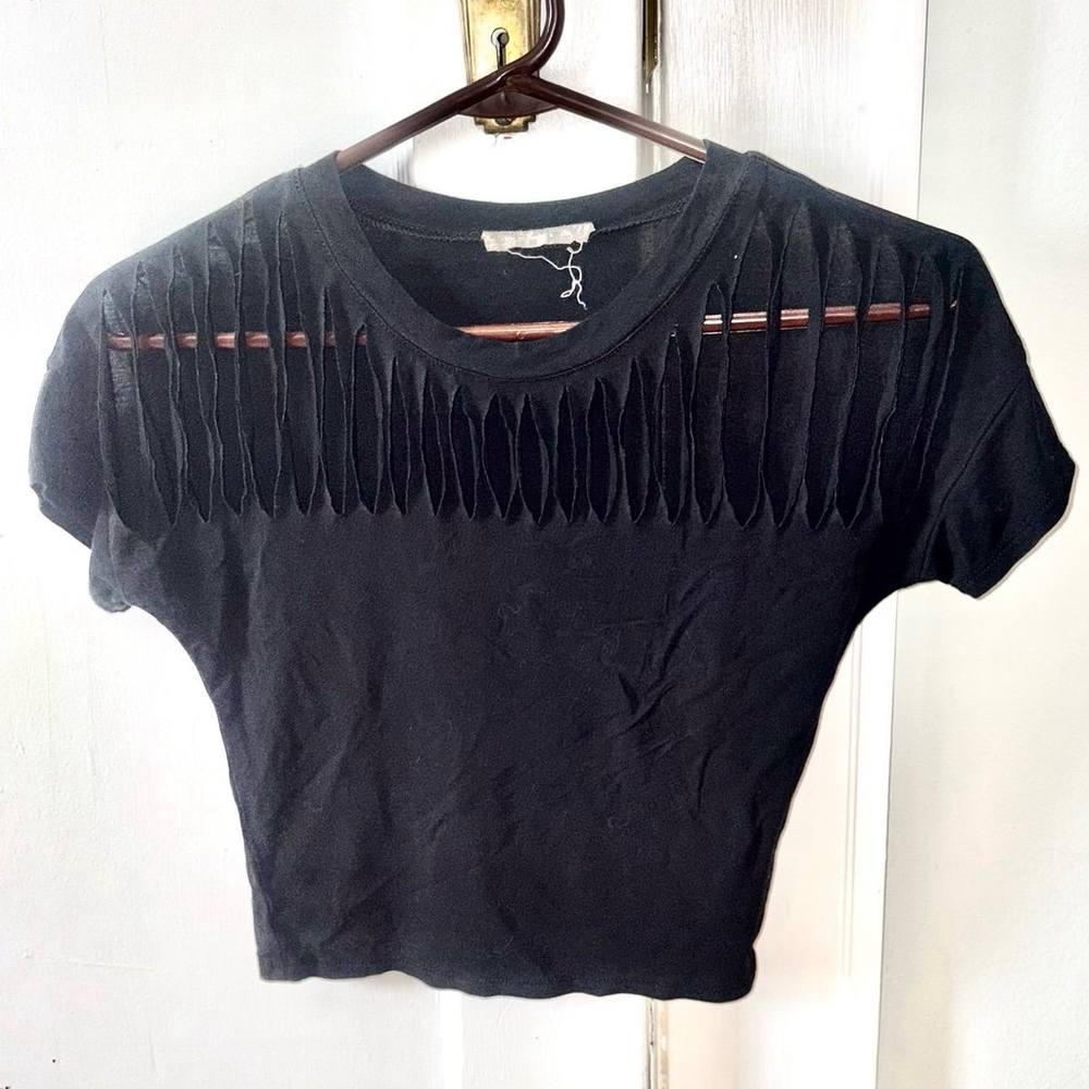 Black slashed distressed crop baby tee size M